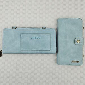 Phone Case & Zipper Wallet RFID iPhone 12/12Pro Blue Gray Microsuede Magnetic